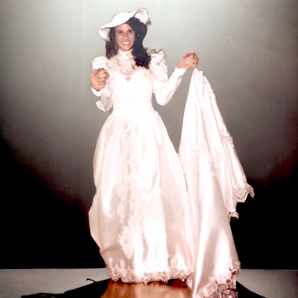 Gorgeous Victorian style wedding gown and hat/veil